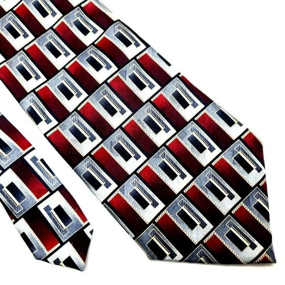 Pierre Cardin Silk Tie Red Geometric Short Print - Picture 1 of 6